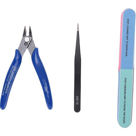 [JAMAIS UTILISÉ]Kit d'outils Gunpla pour maquettes, comprenant pinces, brucelles et bâtonnet de ponçage 7 faces, idéal pour le modélisme, le bricolage et l'impression 3D. Ensemble de 3 pièces. (1/5)