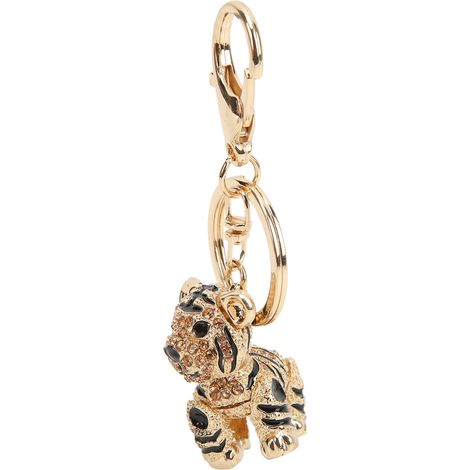 Tiger Keychain Three Dimensional Small Tiger Rhinestone Car Keychain Ladies Bag Ornaments PendantChampagne (1/5)