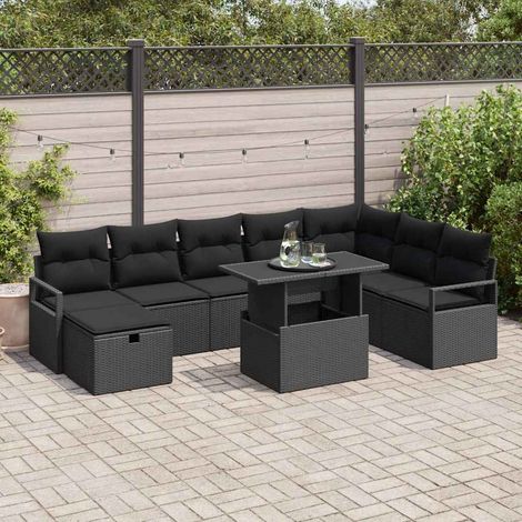 Conjunto de sofá de jardín 9 uds. Negro ratán sintético vidaXL (1/5)