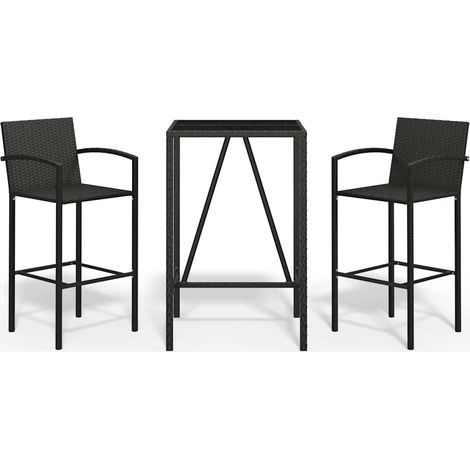 3 Piece Garden Bar Set Black Poly Rattan vidaXL (1/5)