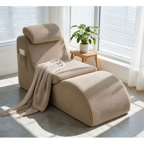 Fauteuil loisirs premium velours, design ergonomique, mousse HR compressée, housse amovible, poche, 160x66x79cm (1/5)