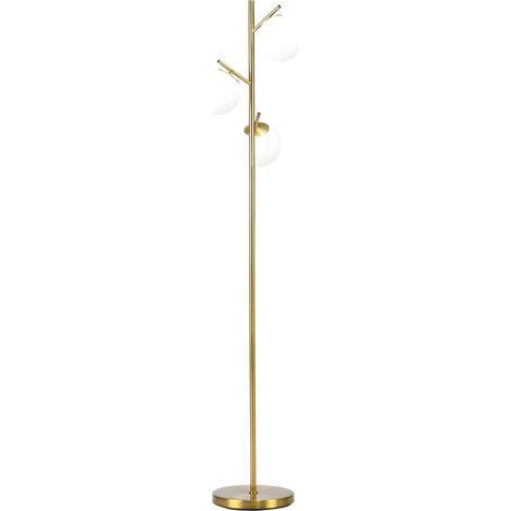 Lampada da terra 27x27x169 cm in metallo dorato, 3 paralumi in vetro, interruttore a pedale - CHICFURN (1/5)
