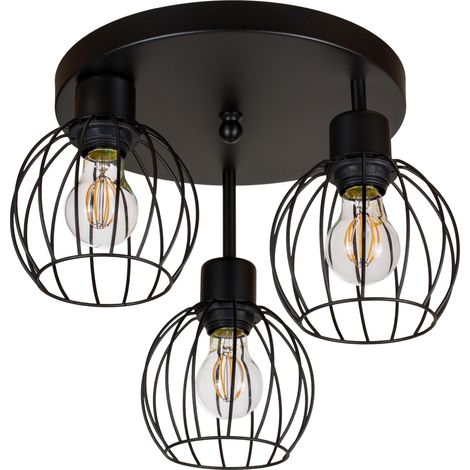 Plafoniera nera, in metallo industriale, 3xE27, illuminazione LED moderna per soggiorno, cucina, camera da letto, cameretta dei bambini, loft (1/4)