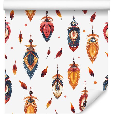 Carta da parati boho bianca e rossa per soggiorno e camera da letto 50x1000 cm (1/5)