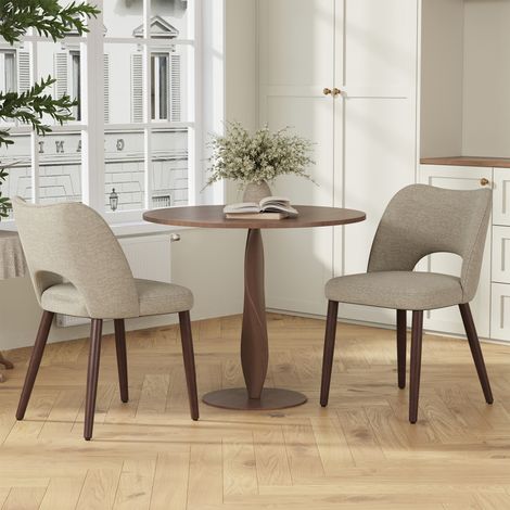 COLAMY Lot de 2 chaises de salle à manger en tissu, avec dossier incurvé ajouré, assise rembourrée épaisse, pieds en bois massif, chaises de cuisine modernes, coloris marron foncé