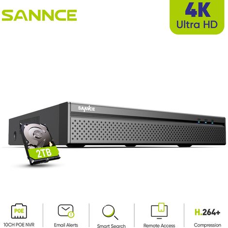 SANNCE NVR PoE 4K 8 canaux compatible avec caméras IP de surveillance PoE, détection humaine, 2 To (1/5)
