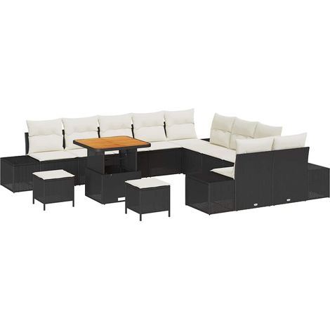 Maison Exclusive - Conjunto de sofás de jardín 13 pcs Negro ratán