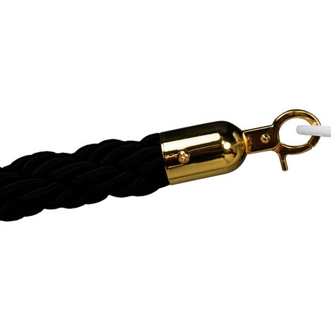 Cordon de séparation pour potelet de tapis rouge - Noir torsadé - Fermeture en laiton