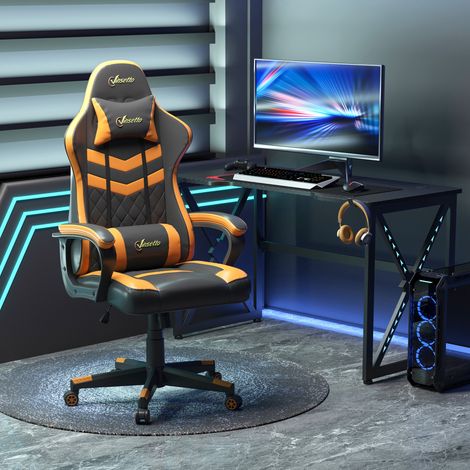 Silla Gaming Altura Regulable Basculante con Reposacabezas Cojín Lumbar 61x70x121-129 cm Naranja (1/5)