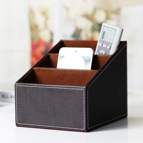 JANMIR-Étui pour télécommande en cuir PU marron, boîte de rangement pour télécommande en cuir, boîte de rangement de bureau (1/4)