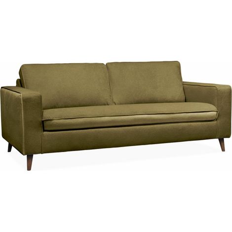 sweeek - 3-Sitzer Schlafsofa mit einer 12 cm dicken Matratze, Stoff, Olivgrün