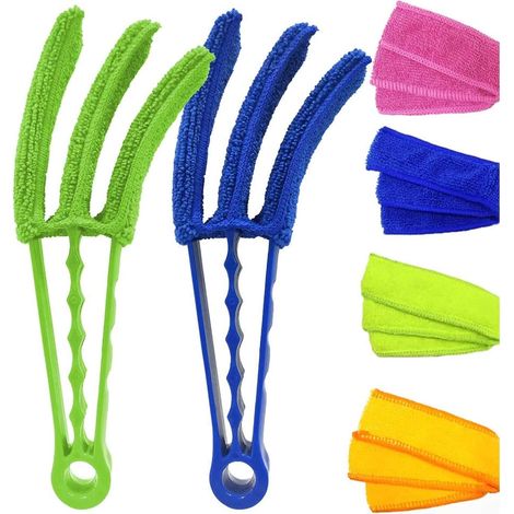 Lot de 2 brosses à poussière pour stores et volets avec 6 manchons en microfibre, outils de nettoyage pour climatiseurs et stores, chiffon de nettoyage pour aspirateurs. (1/5)