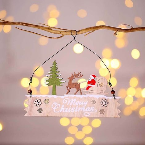 Ornement En Bois - Motif Père Noël Rennes Bonhomme De Neige - Décoration De Noël Pour Arbre Intérieur Extérieur - Lot De 1 (1/2)