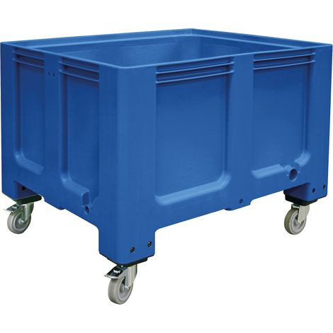 BRB Palettenbox, Industrieausführung, mit 4 Lenkrollen und 2 Feststellbremsen, 610 Liter, LxBxH 1200x1000x915 mm, Boden/Wände geschlossen, blau