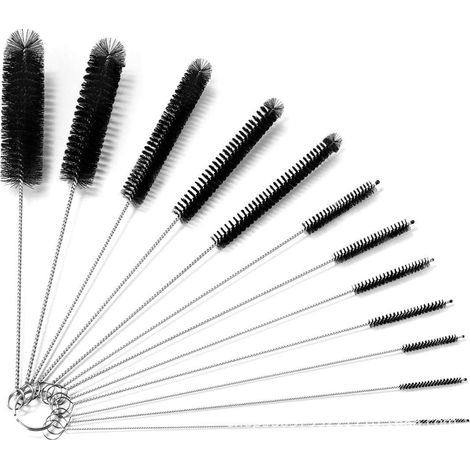 Lot de 12 brosses de nettoyage pour bouteilles, paille, brosse de nettoyage pour bouteille en nylon, brosse de nettoyage pour radiateur, noir (1/5)