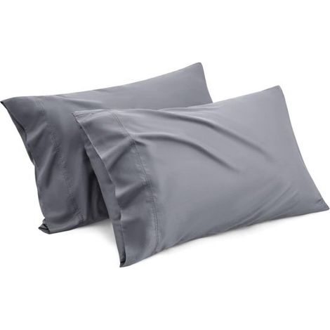 Lot de 2 taies d'oreiller en bambou – 51 x 76 cm – Douces, soyeuses et respirantes – Gris (1/5)