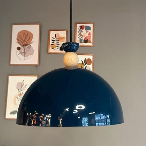 Yimpi Suspension Industrielle en Métal Bleu Nuit Peint à la Main – Lustre Vintage E27 Ø30 cm pour Salon, Chambre ou Salle à Manger (1/5)