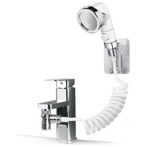 Ensemble Pommeau Douche pour Lavabo, Douchette de Salle de Bain, Tuyau Télescopique, Parfait pour Laver les Cheveux ou Nettoyer le Lavabo (Robinet pas Inclu) (Argent) (1/5)
