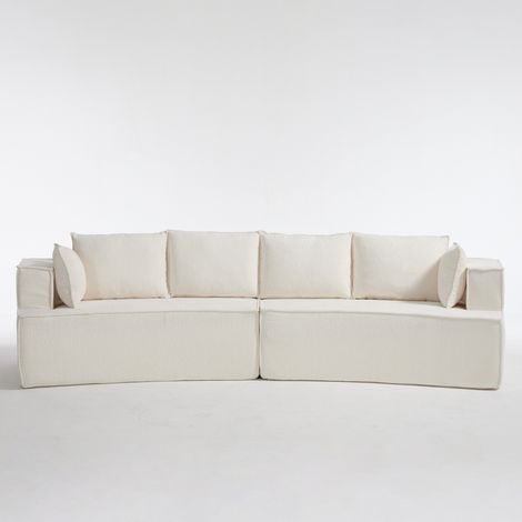 CHICFURN Canapé modulaire 2 places courbé en velours blanc, assise profonde et confort moelleux, sofa moderne pour salon, bureau ou chambre, livré en 2 colis (1/5)