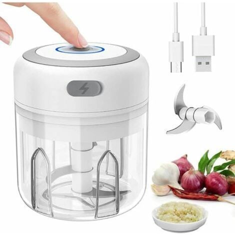 Mixeur électrique hachoir compact, mini robot culinaire pour ail, oignons et légumes, presse-hachoir multifonction, coupe-légumes rapide, 500ml, blanc (1/5)