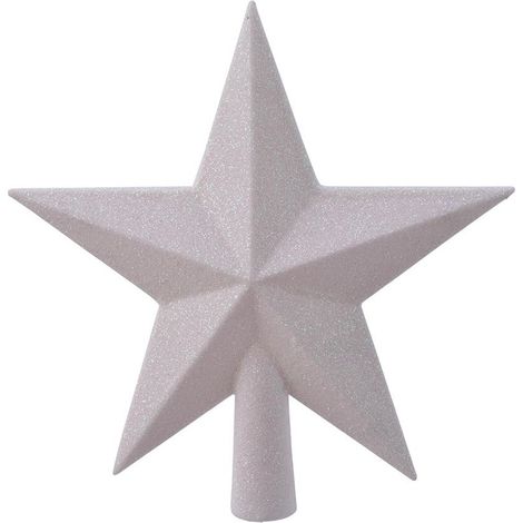 Kaemingk 19 cm weißer Glitzerstern-Weihnachtsbaumspitzen-Stern aus bruchsicherem Kunststoff
