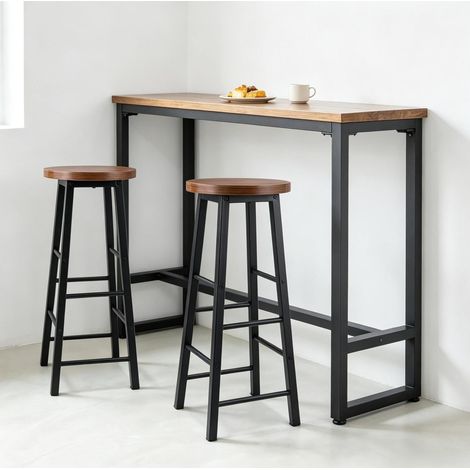 Set de 2 taburetes de bar industriales de MDF y metal marrón, 71 cm (1/5)