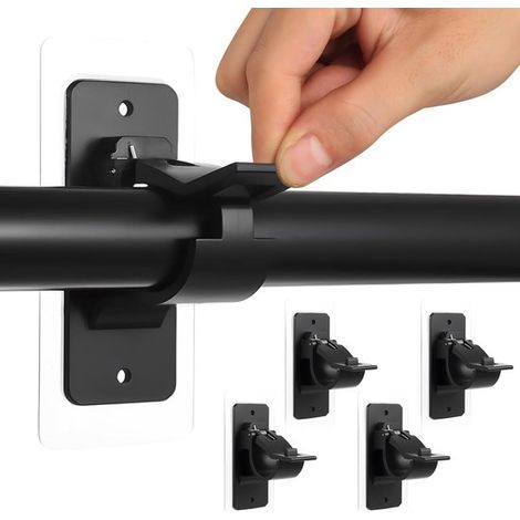 4 soportes para barras de cortina sin taladrar，soportes autoadhesivos para barras de cortina，postes y barras (negro) (1/5)