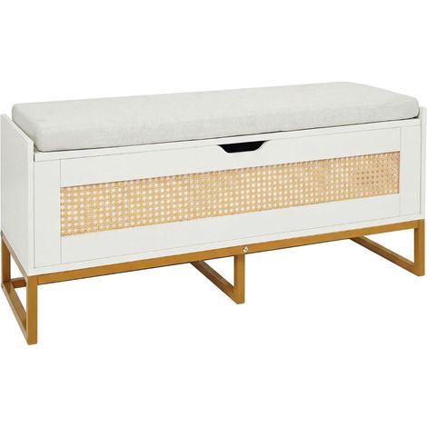 Schuhbank aus Rattan mit gepolsterter Sitzfläche, Tragkraft 200 kg, Weiß