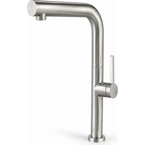 Rubinetto Miscelatore Cucina Acciaio Satinato Canna Alta Girevole Quadrata 87957