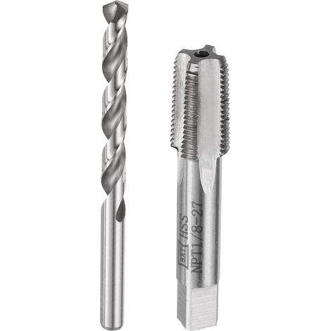 Jeu de tarauds et de forets, 1 taraud à cannelure droite 1/8-27 NPT et 1 foret hélicoïdal de 8,3 mm, outils de filetage HSS6542 (1/5)