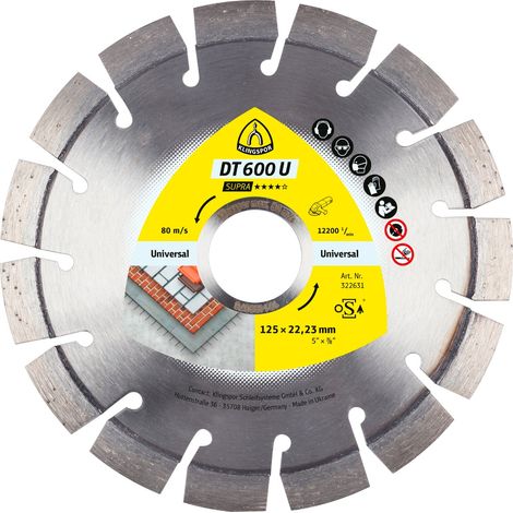 Diamanttrennscheibe DT 600 U Supra D.125mm Bohr.22,23mm 9mm 20mm KLINGSPOR (1/5)