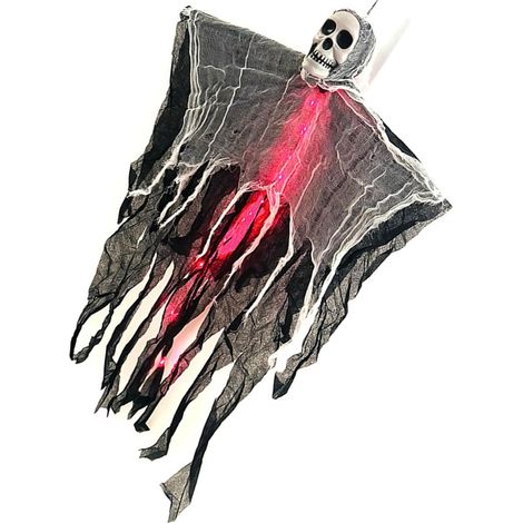 Spectre squelette d'Halloween à suspendre avec crâne éclairé, décoration facile à installer pour maison de hante, fête, Halloween squelette spectre avec lumière (1/5)