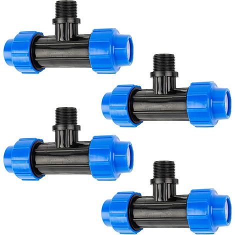Raccord de tuyau d’eau en T 25mm x 3/4 mâle : pièce pour raccordement à l'extrémité du tuyau, 25 mm x 3/4 PoucePouce, technologie de raccordement Quick&Easy, joint fileté auto-étanchéifiant（4 pièces） (1/4)