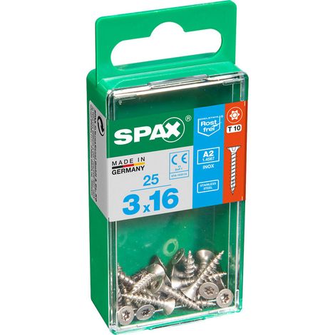 Boîte 25 Unités. Vis A Bois Spax Cab. Plat Inox A2 3.0x16mm Spax (1/2)