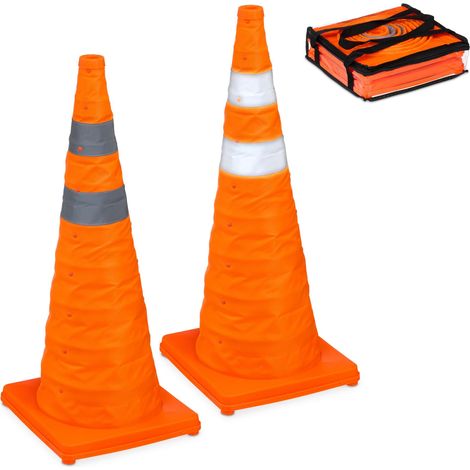 Set di 2 coni di segnalazione pieghevoli visibili allenamento 70 x 29 x 29 cm in poliestere arancione 130016306
