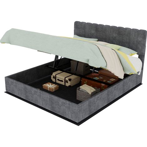 Polsterbett Doppelbett aus Samt, 160 x 200 cm, Metallrahmen, ohne Matratze, Grau (1/5)
