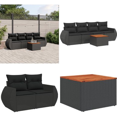 5-tlg. Garten-Sofagarnitur mit Kissen Schwarz Poly Rattan - Gartengestell - Gartenmöbelset - Outdoor Möbel - Lounge Set - Rattan Gartenmöbel - Home & Living (1/5)