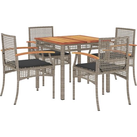 Maison Exclusive - 5-tlg. Garten-Essgruppe mit Kissen Grau Poly R