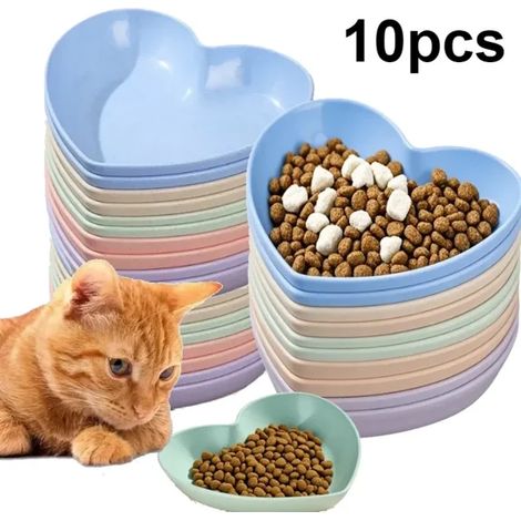 Set di 10 ciotole in plastica a forma di cuore per gatti – Ciotole basse per cibo e acqua, adatte a gatti di piccola taglia e gattini (224 cm) (1/3)
