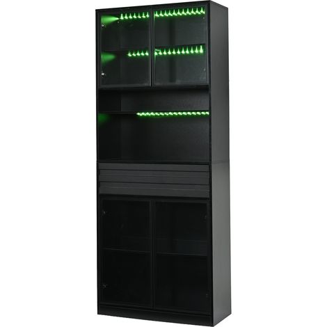 Vitrine Display Schrank 80 x 35 x 200 cm MDF mit 4 Glastüren, Schublade und RGB LED (1/5)