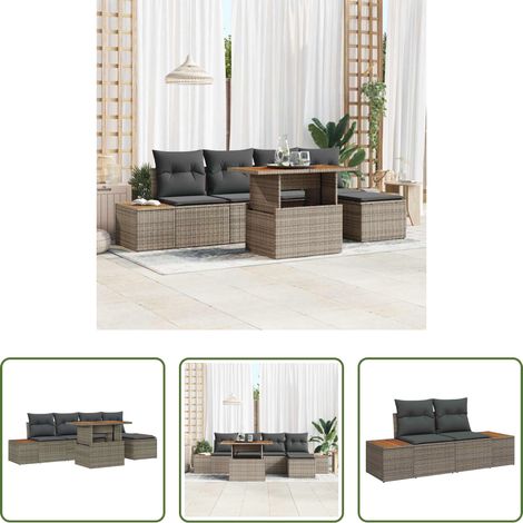 Gartentisch - Garten-Sofa-Set mit Speicher 6 pcs Grau Poly Rattan (1/5)