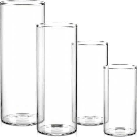 Set de 4 Vases Cylindriques en Verre Transparent – Bougeoirs Modernes Polyvalents, Porte-Bougie et Vase à Fleurs, Décoration de Table pour Mariage, Fête, Salon, Bureau, Centre de Table (1/5)