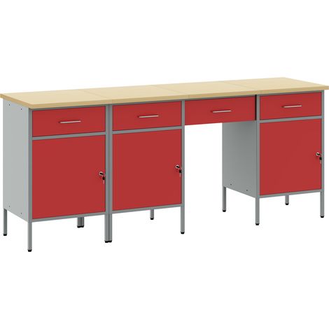 Werkbank 4 Stk. Rot und Grau Ingenieure Holz und Stahl vidaXL