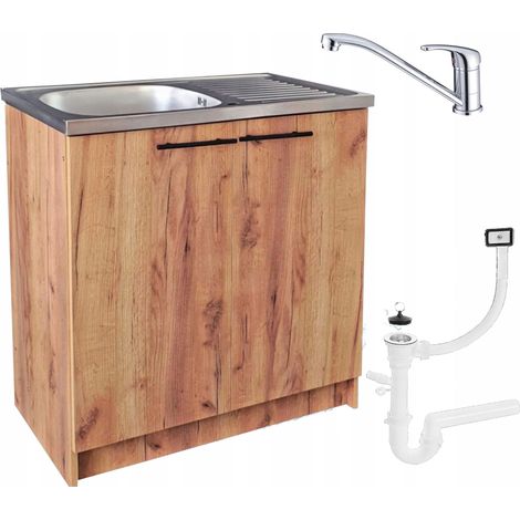 Küchenunterschrank mit Spüle - 80 cm - Eiche gold - Komplettset - praktisch und elegant