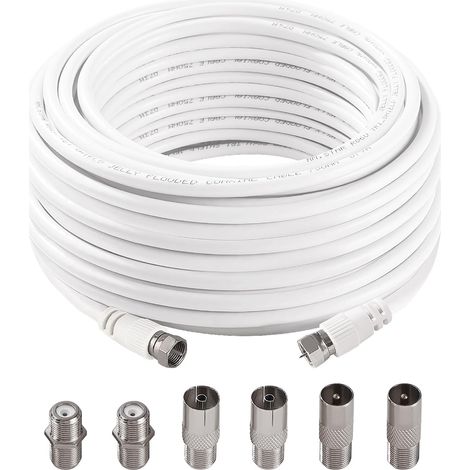 15m 75 Ohm Câble Coaxial RG6, F Mâle vers F Mâle Haut Débit RG6 Câble D'antenne TV, avec 6 Pièces Coupleurs D'extension, pour décodeur, TV, Satellite, Routeur Numérique (1/5)