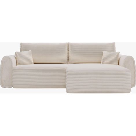 ADELE Canapé d'angle convertible et réversible avec coffre en velours côtelé beige (1/5)