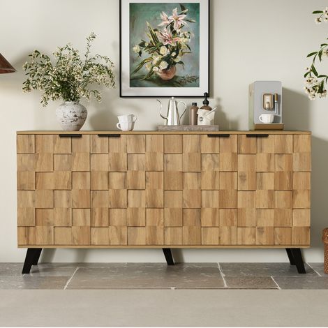Buffet 160,5x35,5x78 cm en panneaux de bois couleur bois, avec rangement pour salon FloraGrace (1/5)