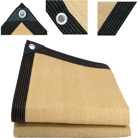 Tessuto ombreggiante per esterni, rete ombreggiante, resistente al calore, protezione UV, anelli rinforzati, 2x6 metri, beige, per casette da giardino e patii. (1/5)