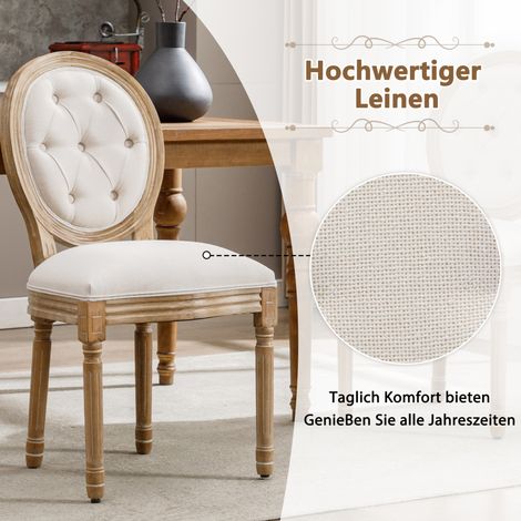 Esszimmerstühle 6er-Set mit Medaillon-Rückenlehne, Leinen-Polsterung und Holzbeinen, creme, MODENUIT (1/2)