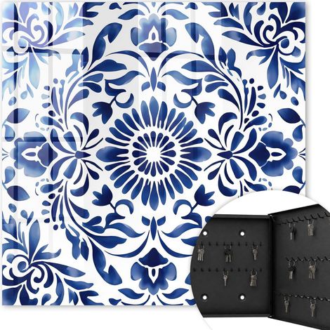 Armoire à clés - (30 cm x 30 cm) - Boîte à clés murale - Coffret de rangement pour clés - Couleur noire - Ouverture vers la droite - Pour maison et bureau - ornement floral